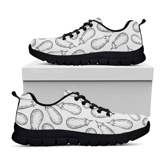 White Eggplant Drawing Print Black Sneakers