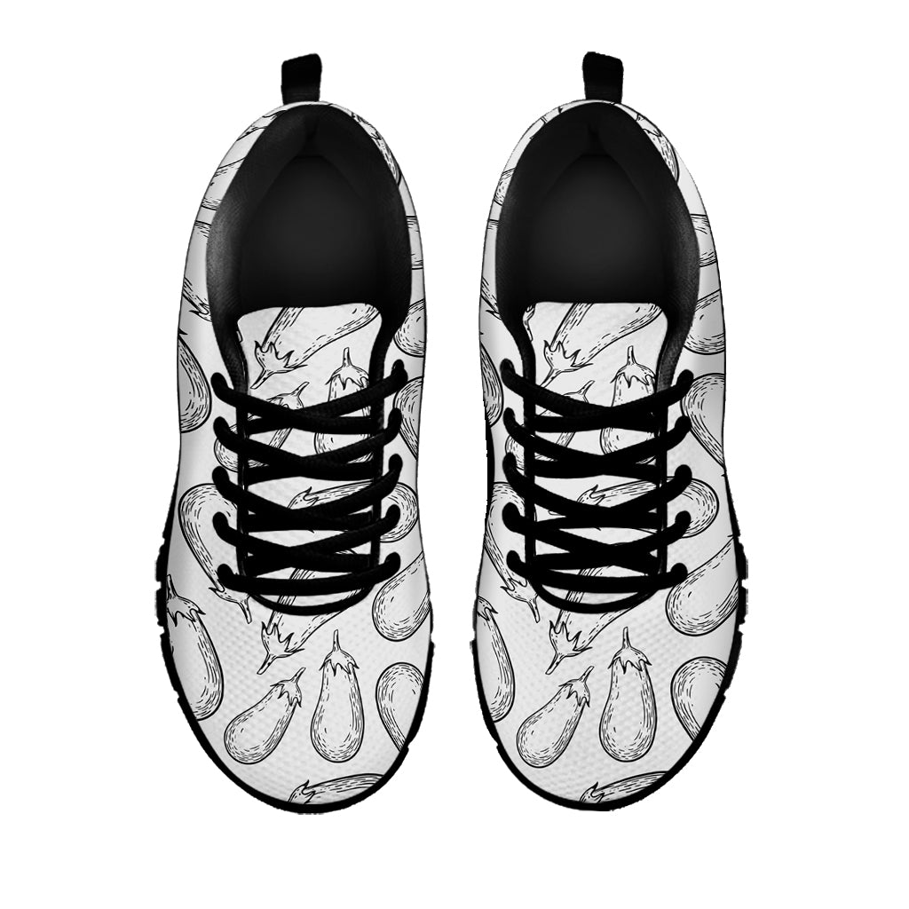 White Eggplant Drawing Print Black Sneakers