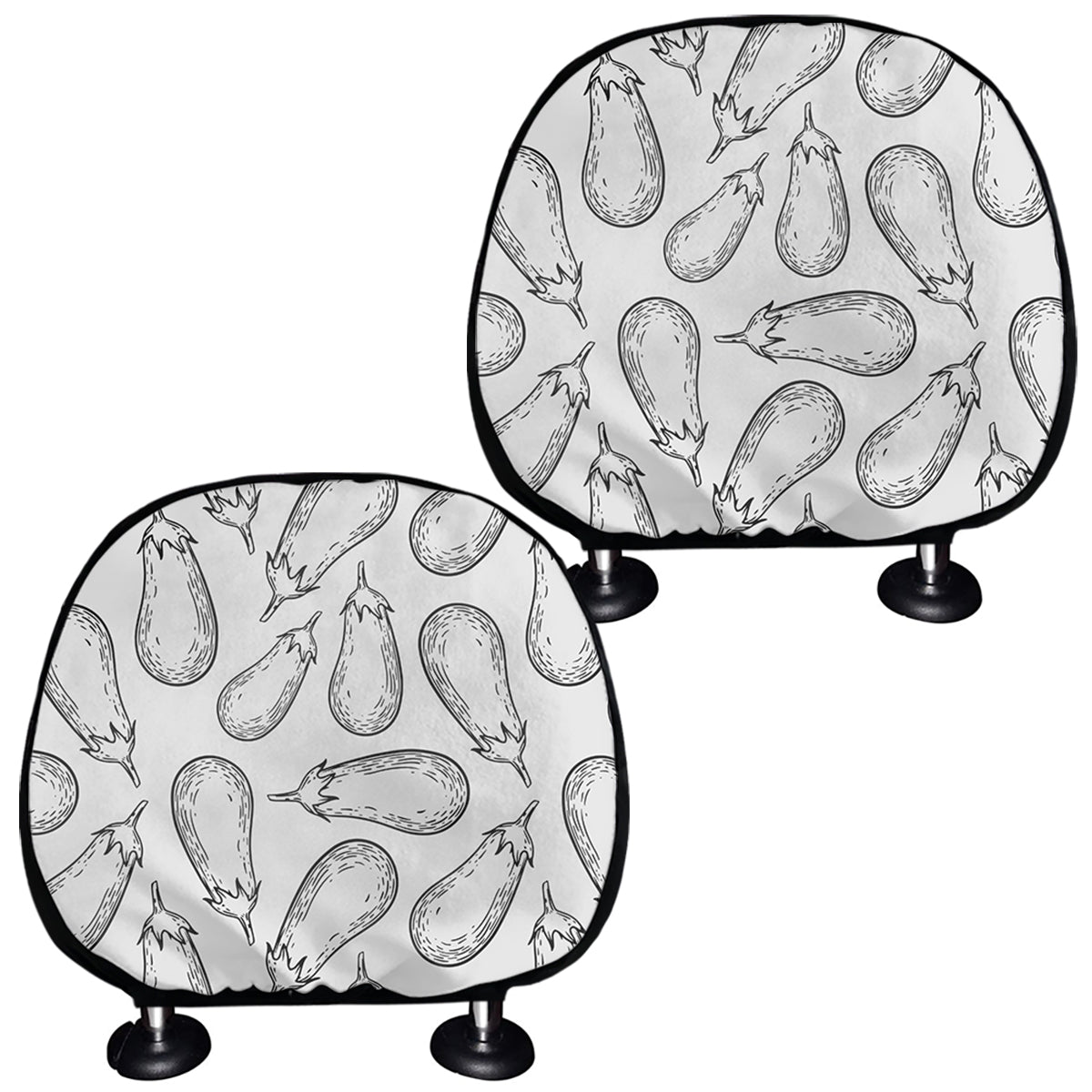 White Eggplant Drawing Print Car Headrest Covers