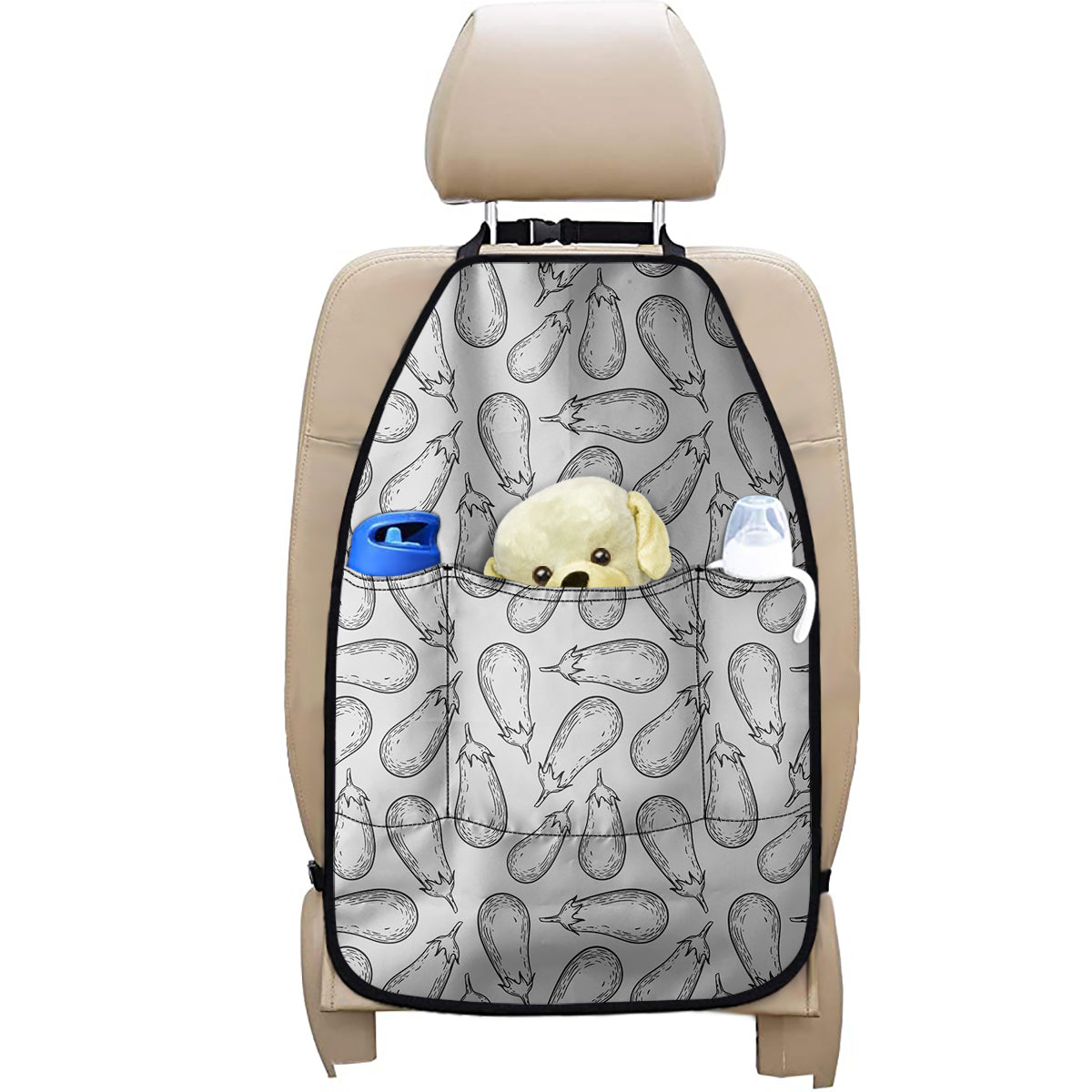 White Eggplant Drawing Print Car Seat Organizers
