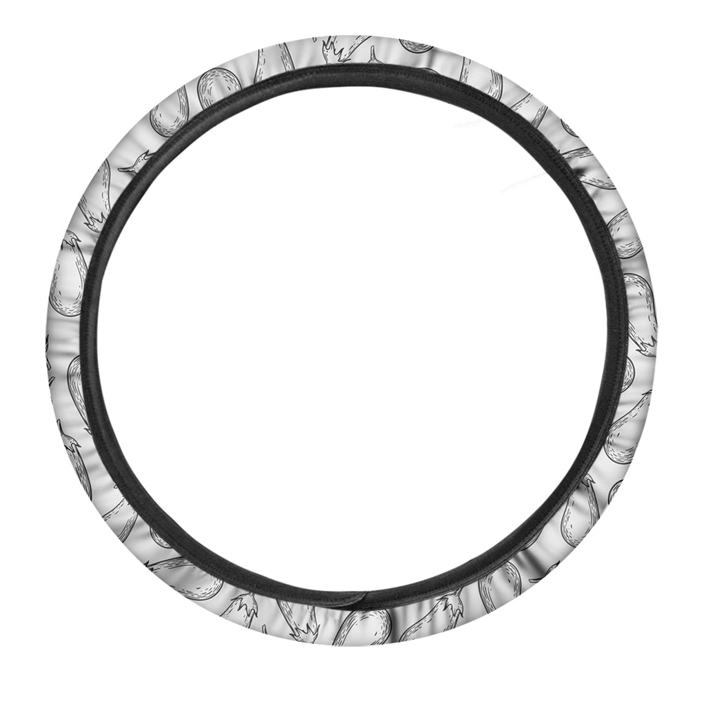 White Eggplant Drawing Print Car Steering Wheel Cover