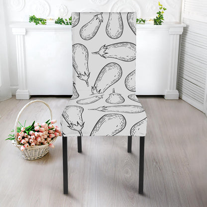 White Eggplant Drawing Print Dining Chair Slipcover