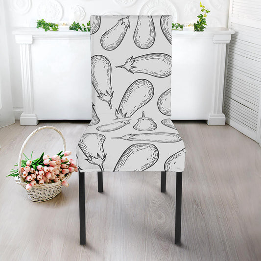 White Eggplant Drawing Print Dining Chair Slipcover