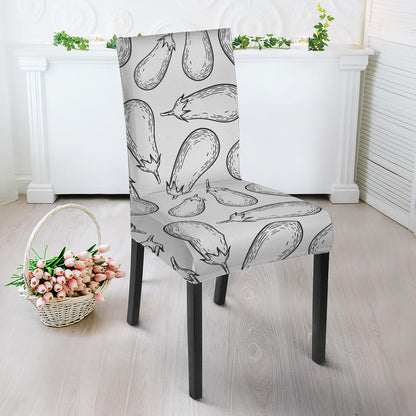 White Eggplant Drawing Print Dining Chair Slipcover