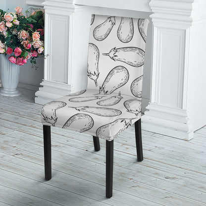 White Eggplant Drawing Print Dining Chair Slipcover