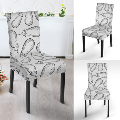 White Eggplant Drawing Print Dining Chair Slipcover