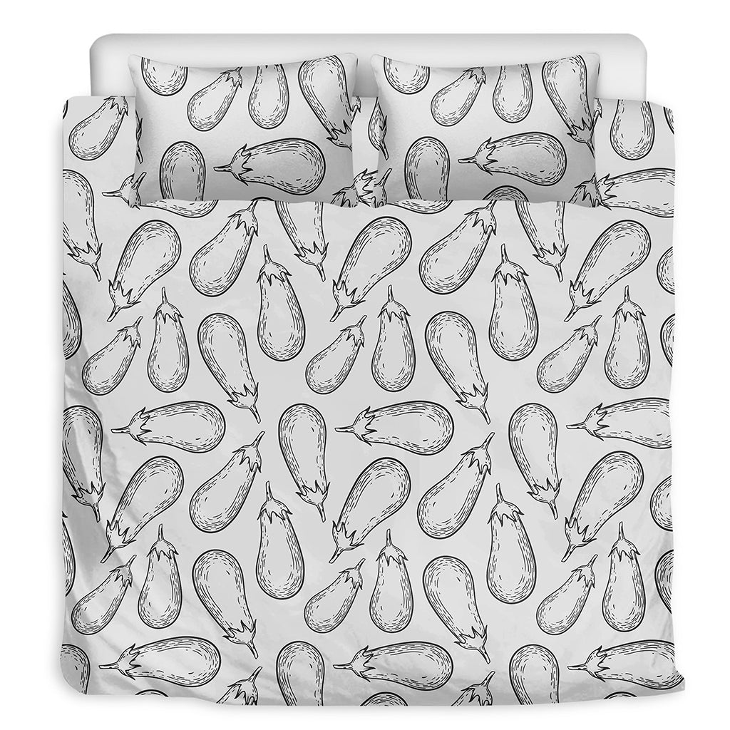 White Eggplant Drawing Print Duvet Cover Bedding Set