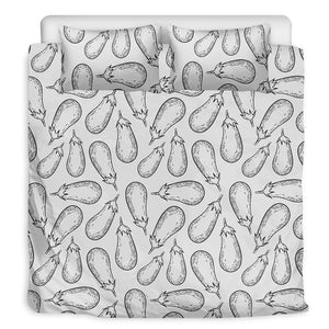 White Eggplant Drawing Print Duvet Cover Bedding Set