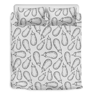 White Eggplant Drawing Print Duvet Cover Bedding Set