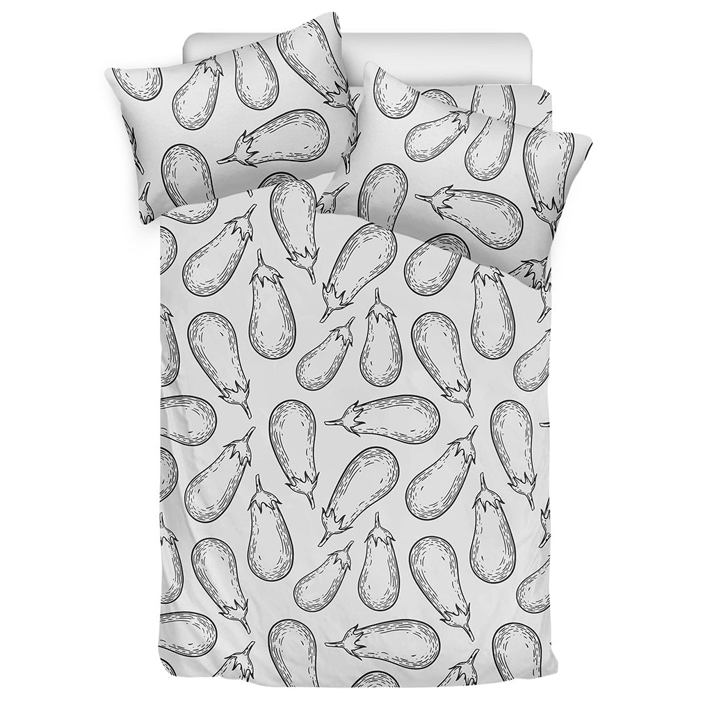 White Eggplant Drawing Print Duvet Cover Bedding Set