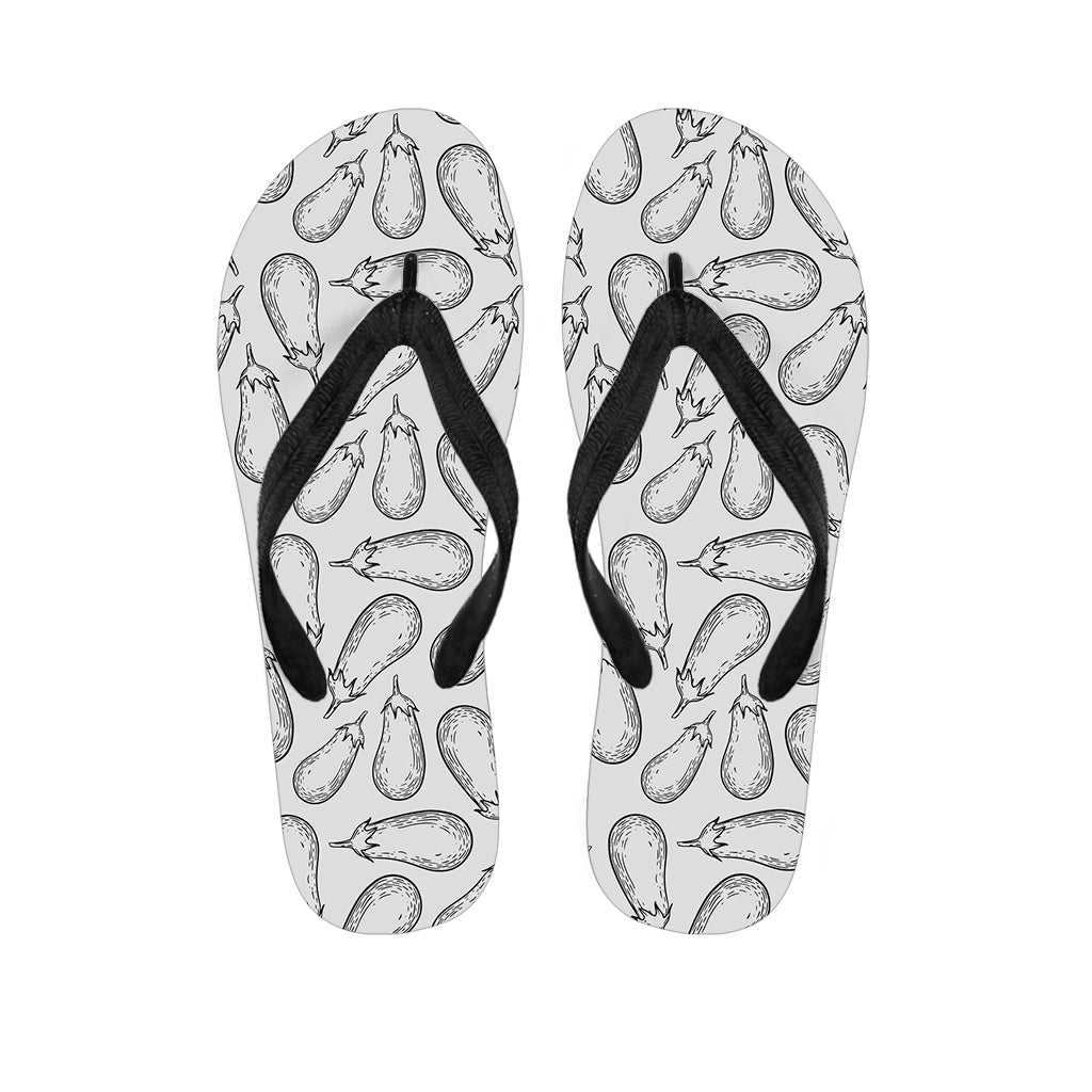 White Eggplant Drawing Print Flip Flops