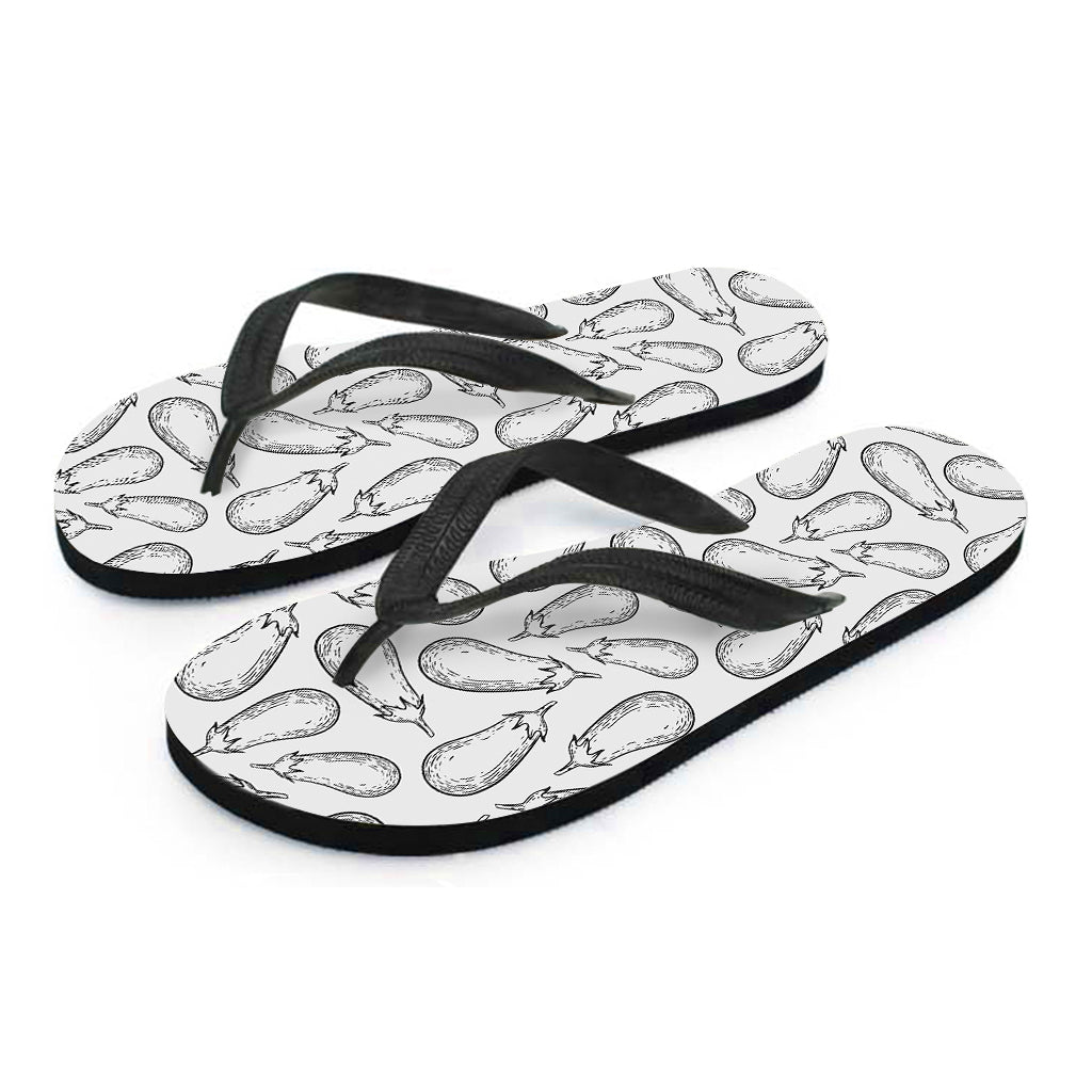 White Eggplant Drawing Print Flip Flops