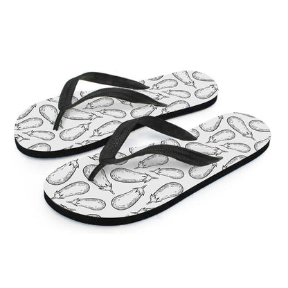White Eggplant Drawing Print Flip Flops