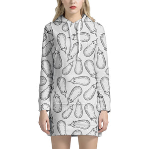 White Eggplant Drawing Print Hoodie Dress