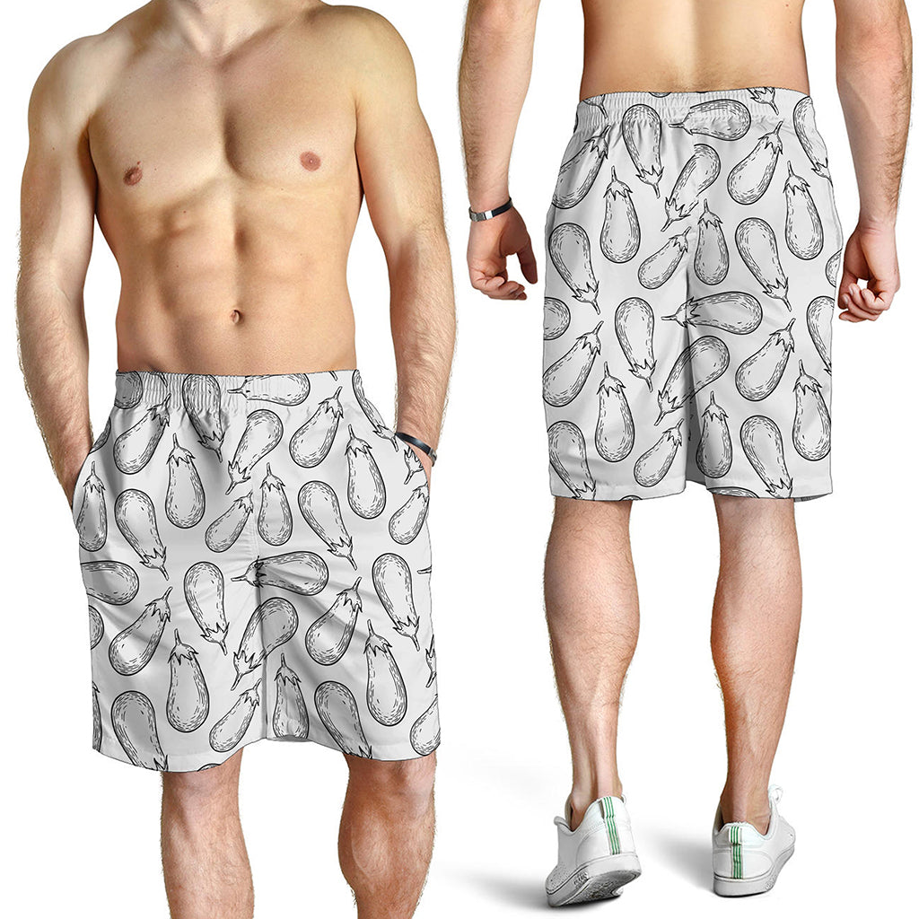 White Eggplant Drawing Print Men's Shorts