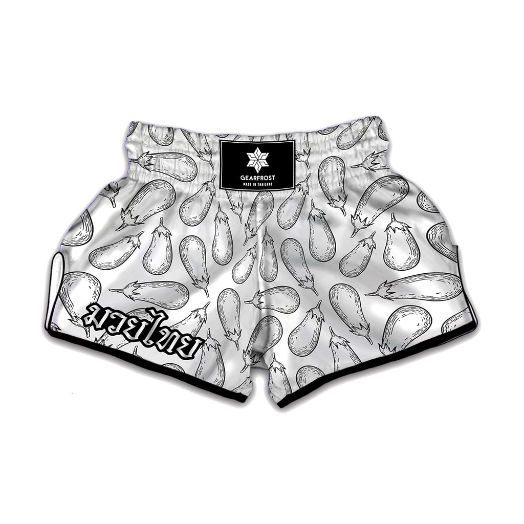 White Eggplant Drawing Print Muay Thai Boxing Shorts