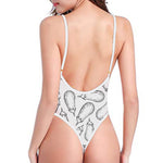 White Eggplant Drawing Print One Piece High Cut Swimsuit