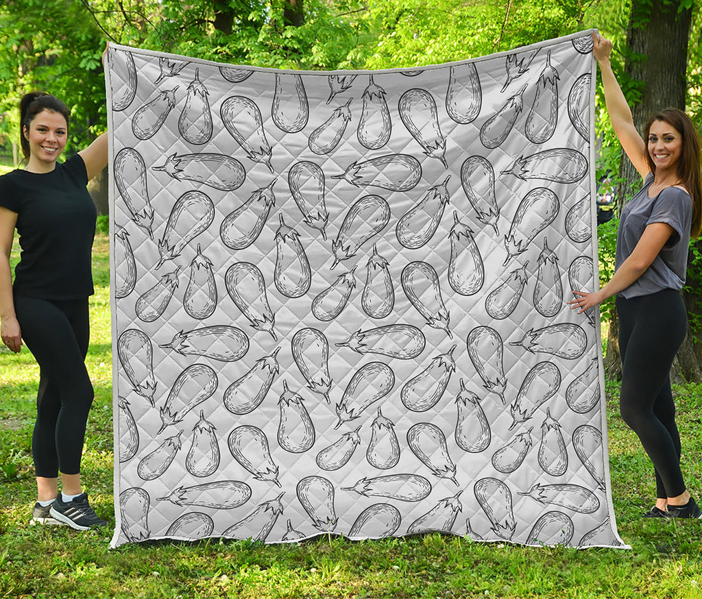 White Eggplant Drawing Print Quilt