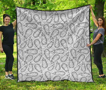 White Eggplant Drawing Print Quilt