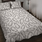White Eggplant Drawing Print Quilt Bed Set