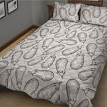 White Eggplant Drawing Print Quilt Bed Set