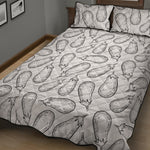 White Eggplant Drawing Print Quilt Bed Set