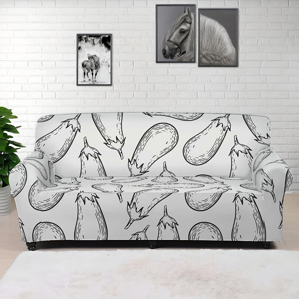 White Eggplant Drawing Print Sofa Cover