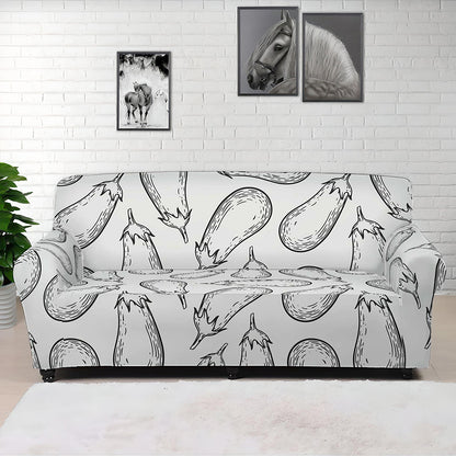 White Eggplant Drawing Print Sofa Cover