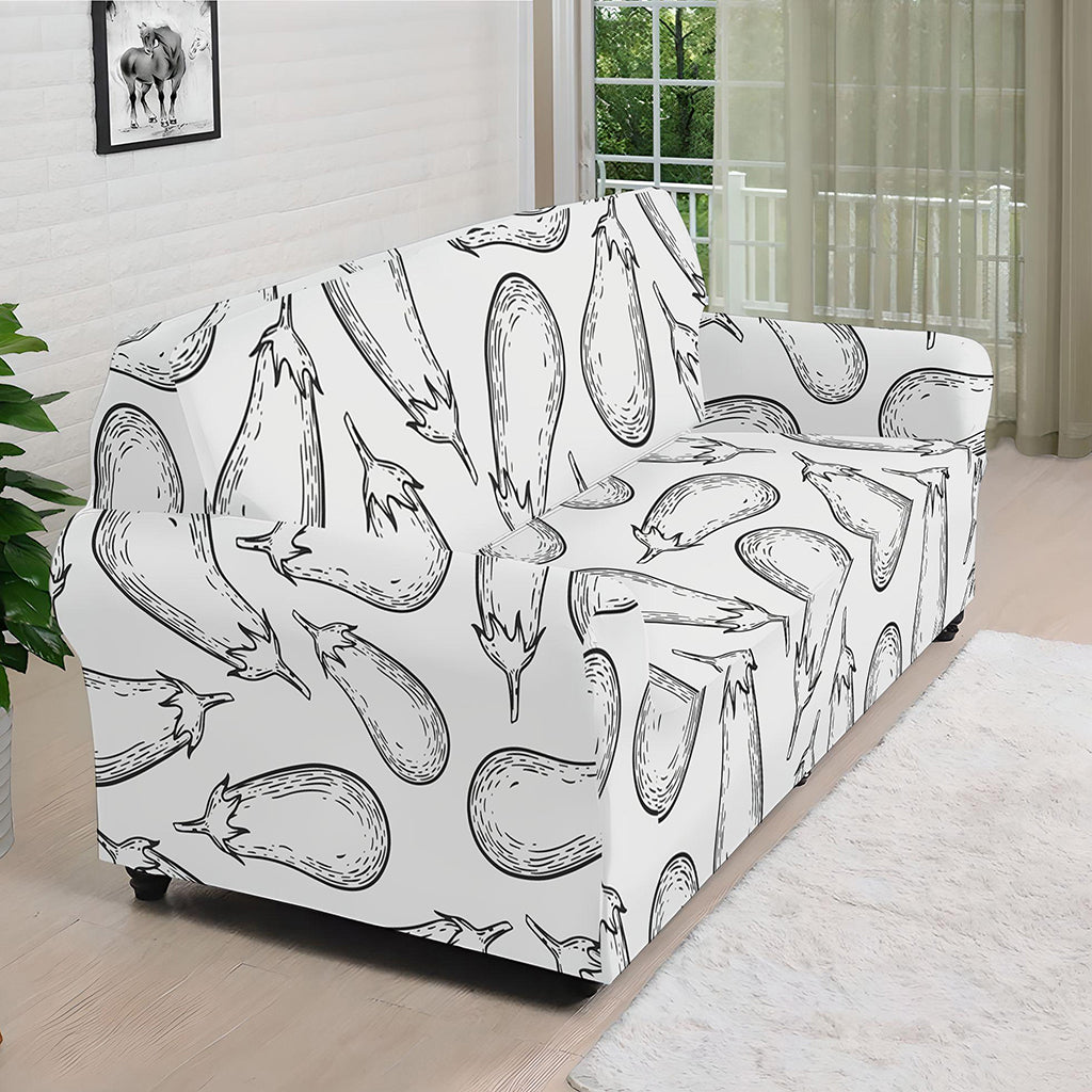 White Eggplant Drawing Print Sofa Cover