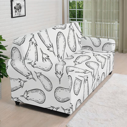 White Eggplant Drawing Print Sofa Cover