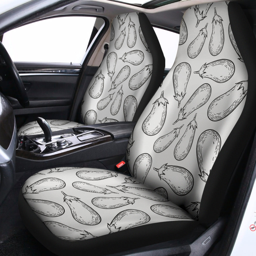 White Eggplant Drawing Print Universal Fit Car Seat Covers