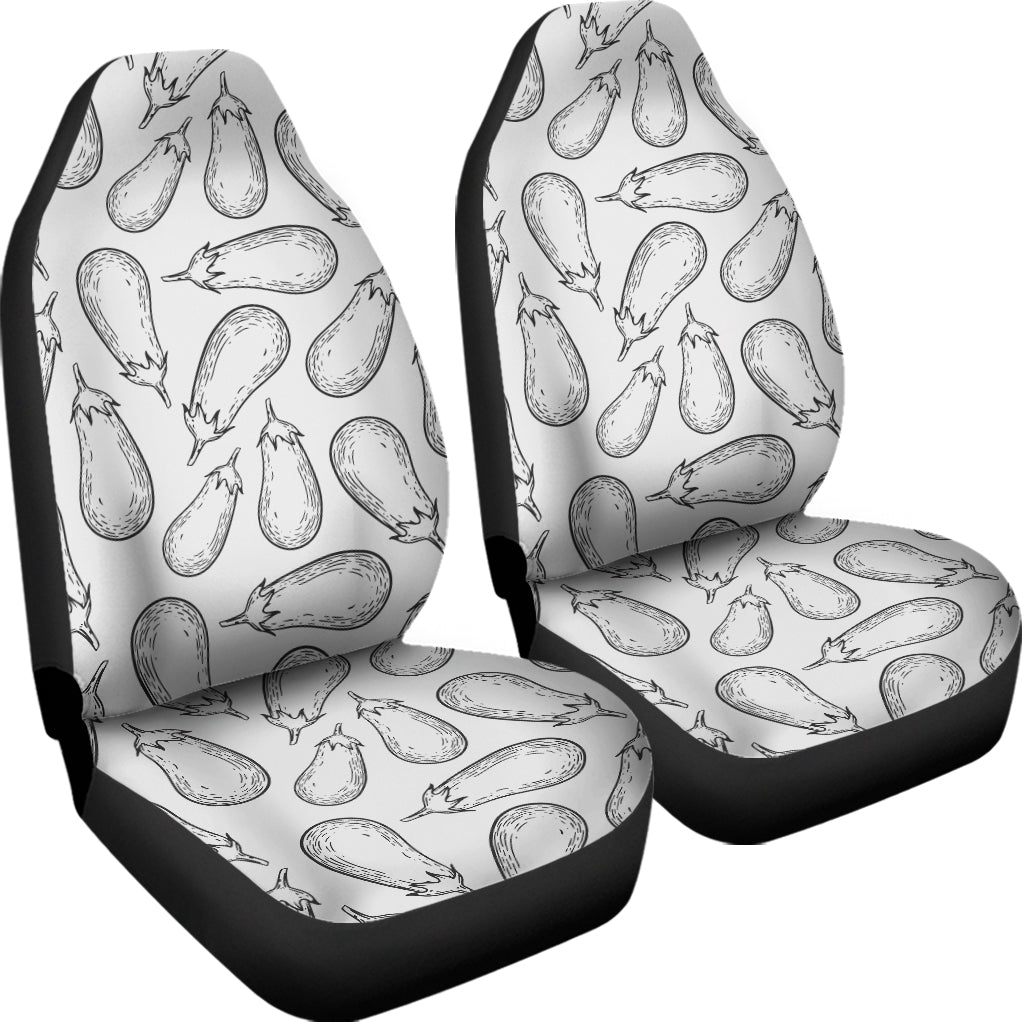 White Eggplant Drawing Print Universal Fit Car Seat Covers