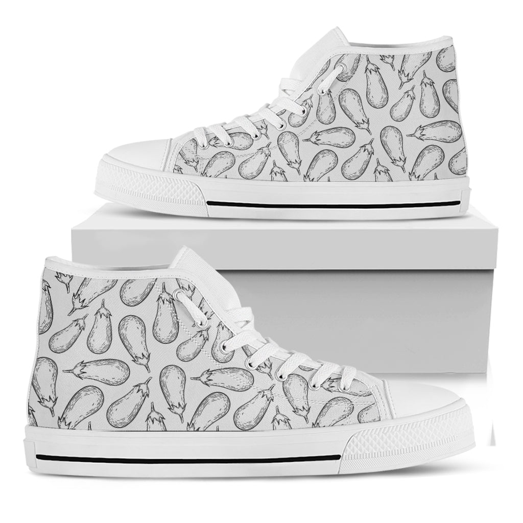 White Eggplant Drawing Print White High Top Shoes