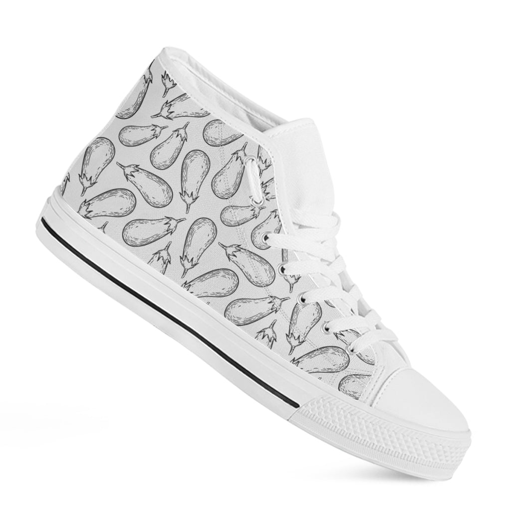 White Eggplant Drawing Print White High Top Shoes