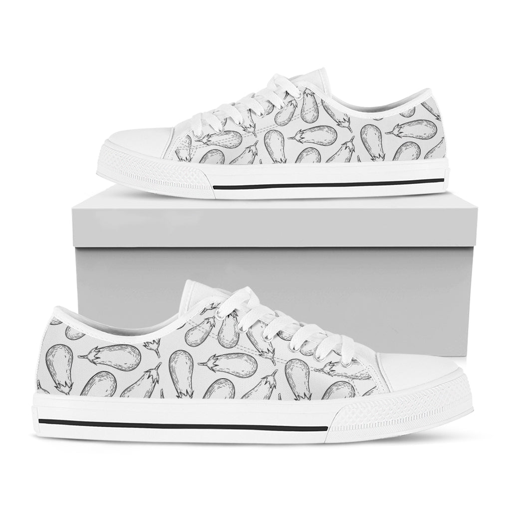 White Eggplant Drawing Print White Low Top Shoes