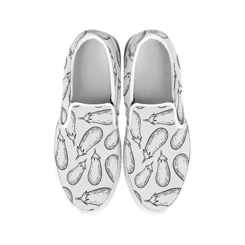 White Eggplant Drawing Print White Slip On Shoes