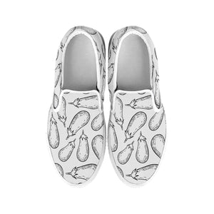 White Eggplant Drawing Print White Slip On Shoes