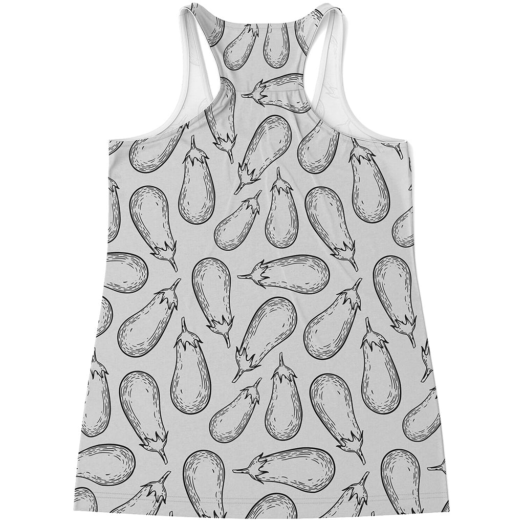 White Eggplant Drawing Print Women's Racerback Tank Top