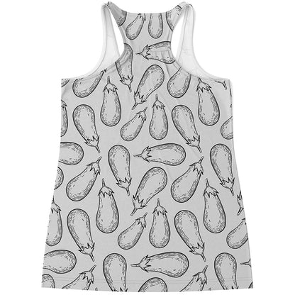 White Eggplant Drawing Print Women's Racerback Tank Top