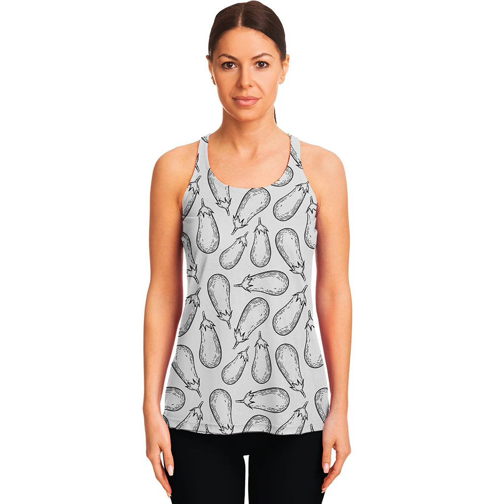 White Eggplant Drawing Print Women's Racerback Tank Top
