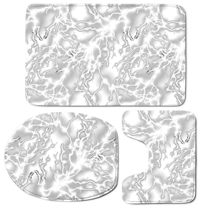 White Electric Lightning Print 3 Piece Bath Mat Set