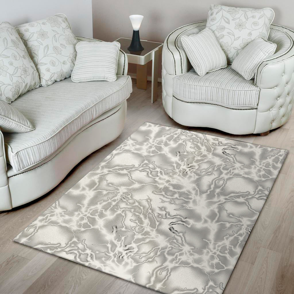 White Electric Lightning Print Area Rug