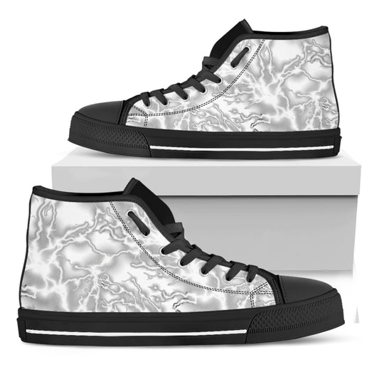 White Electric Lightning Print Black High Top Shoes