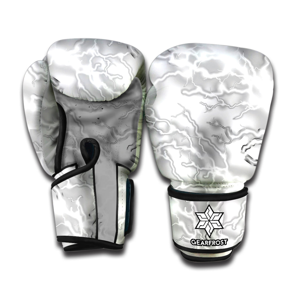 White Electric Lightning Print Boxing Gloves