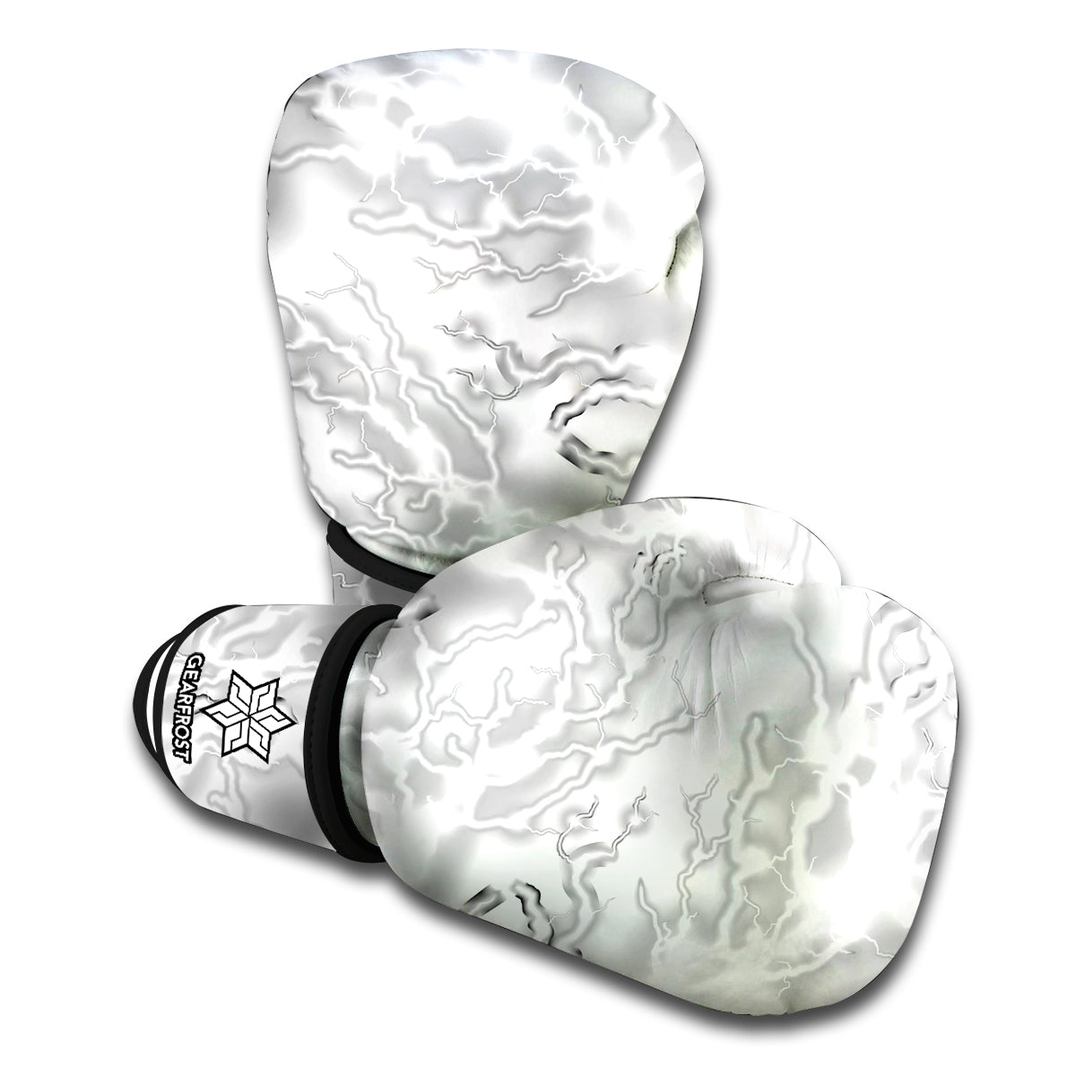 White Electric Lightning Print Boxing Gloves