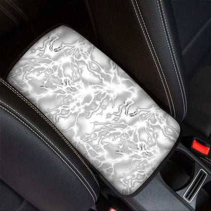 White Electric Lightning Print Car Center Console Cover