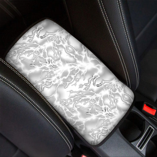 White Electric Lightning Print Car Center Console Cover