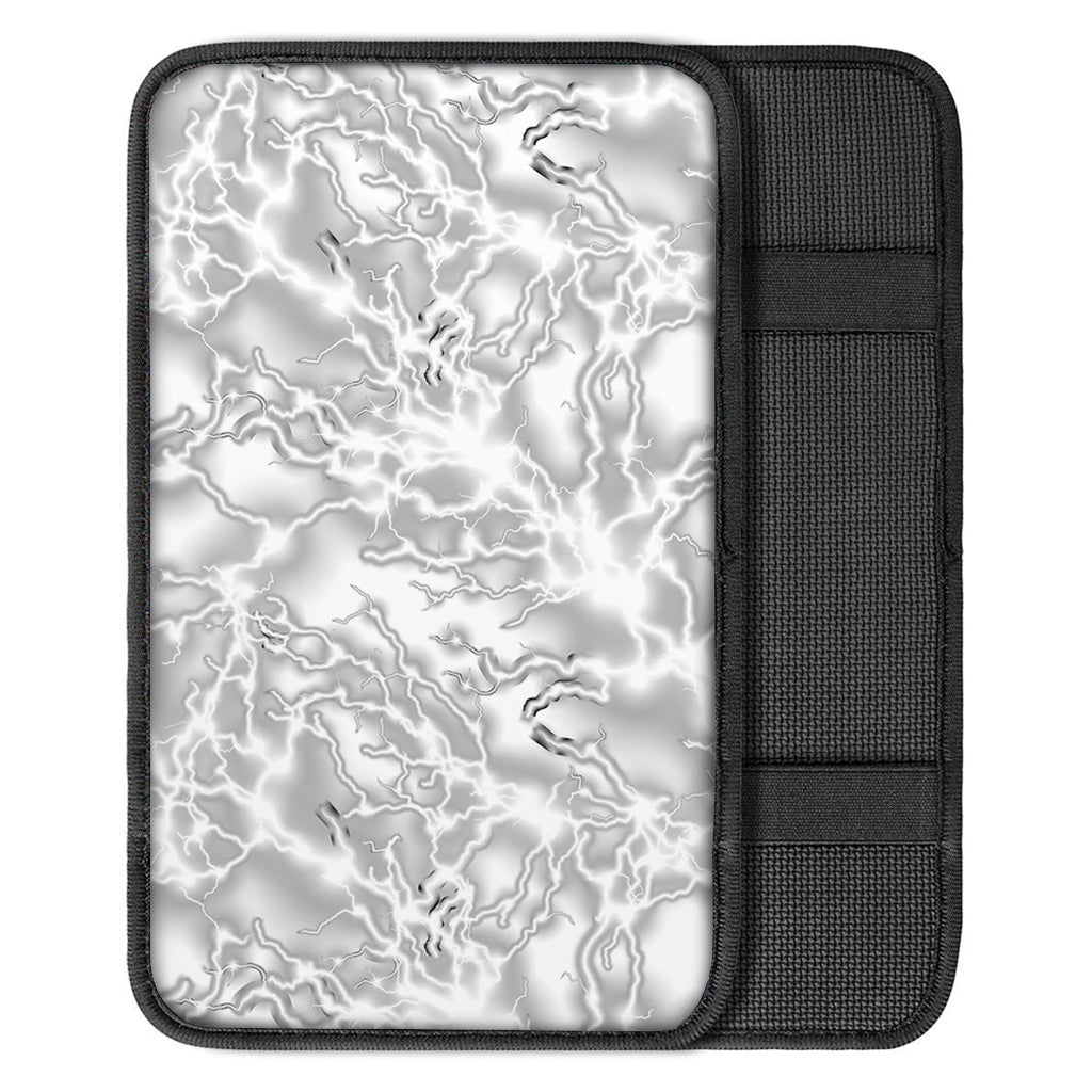 White Electric Lightning Print Car Center Console Cover