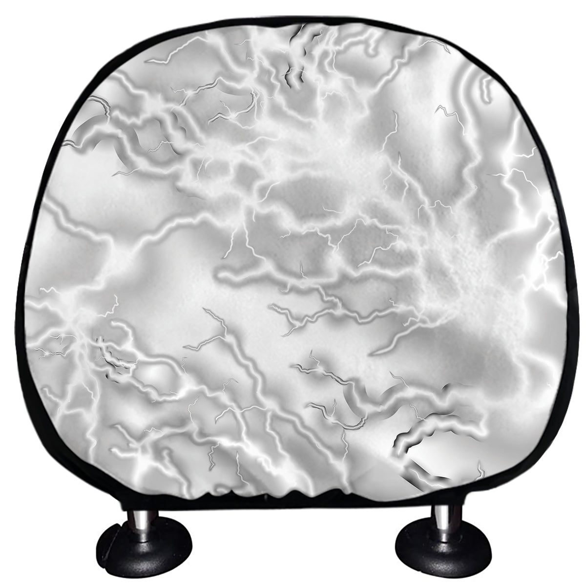 White Electric Lightning Print Car Headrest Covers