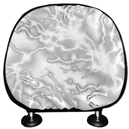 White Electric Lightning Print Car Headrest Covers